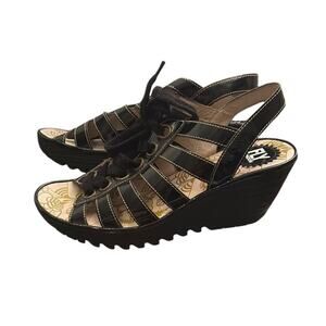 Fly London Women’s Black Gladiator Lace-Up Sandals Size 39 (US 8.5)- Platform